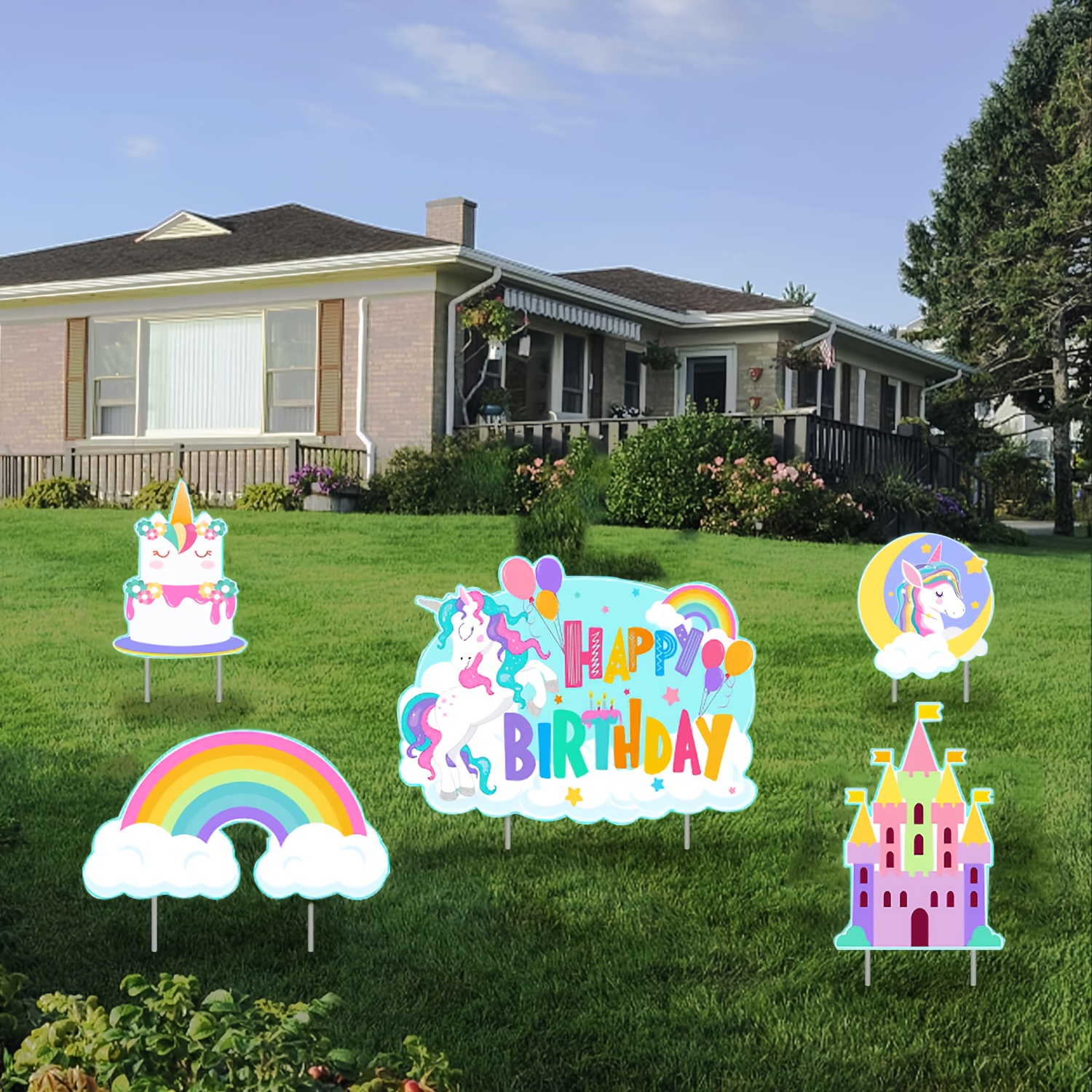 

5-piece Birthday Yard Sign Set - Colorful Outdoor Lawn Decorations With Stakes For Girls' Party Transform Your Yard Into A Fantasy Land