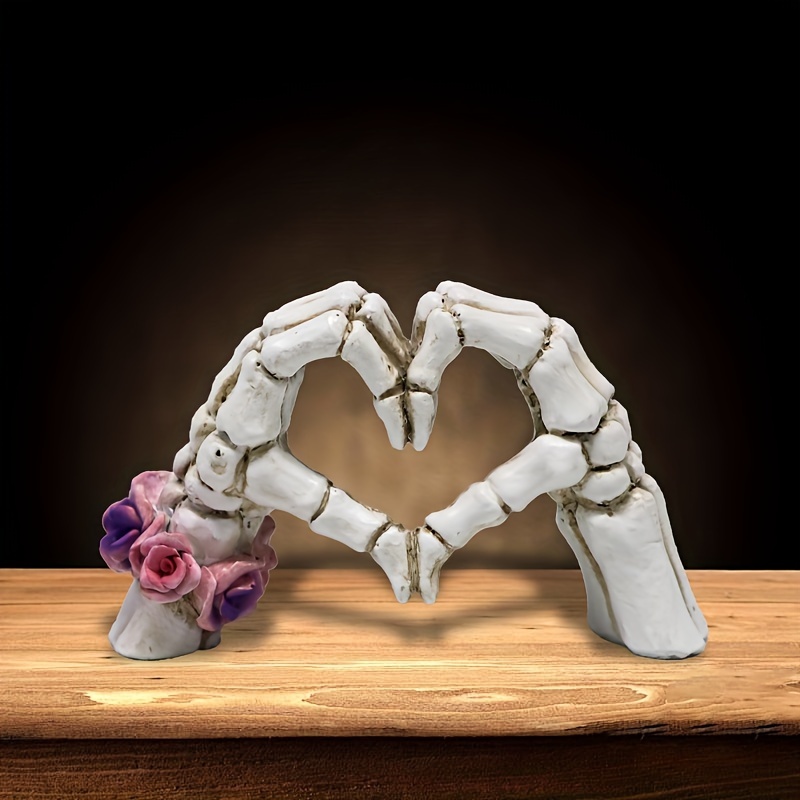 TEMU 1pc, Heart-shaped Hand Resin Statue, Unique Desktop Decoration, Modern Art Decor, Halloween Decor, Gift