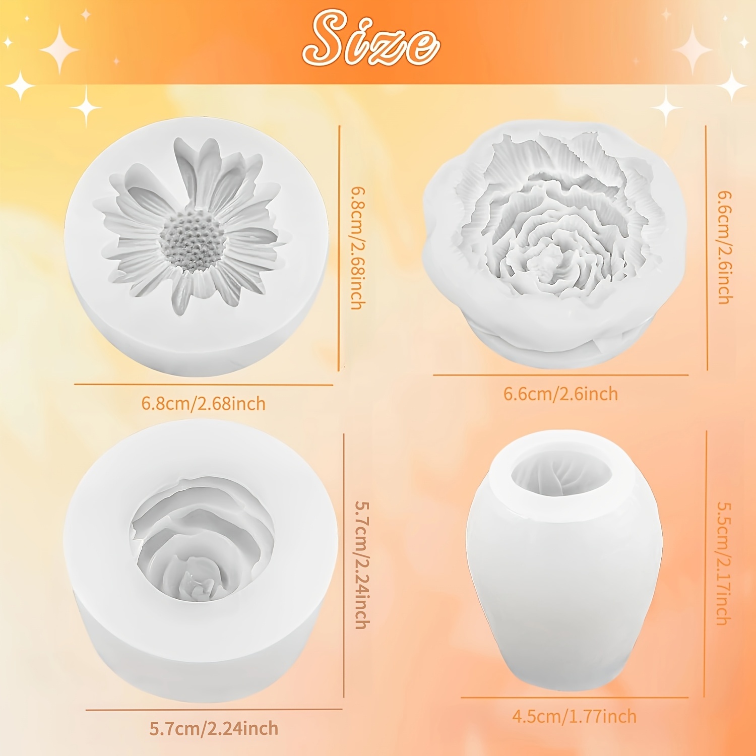 Set silikonskih modelov za rože, 4 , 3D tridimenzionalni silikonski modeli za rože, marjetica, potonika, vrtnica, tulipan, enostavno