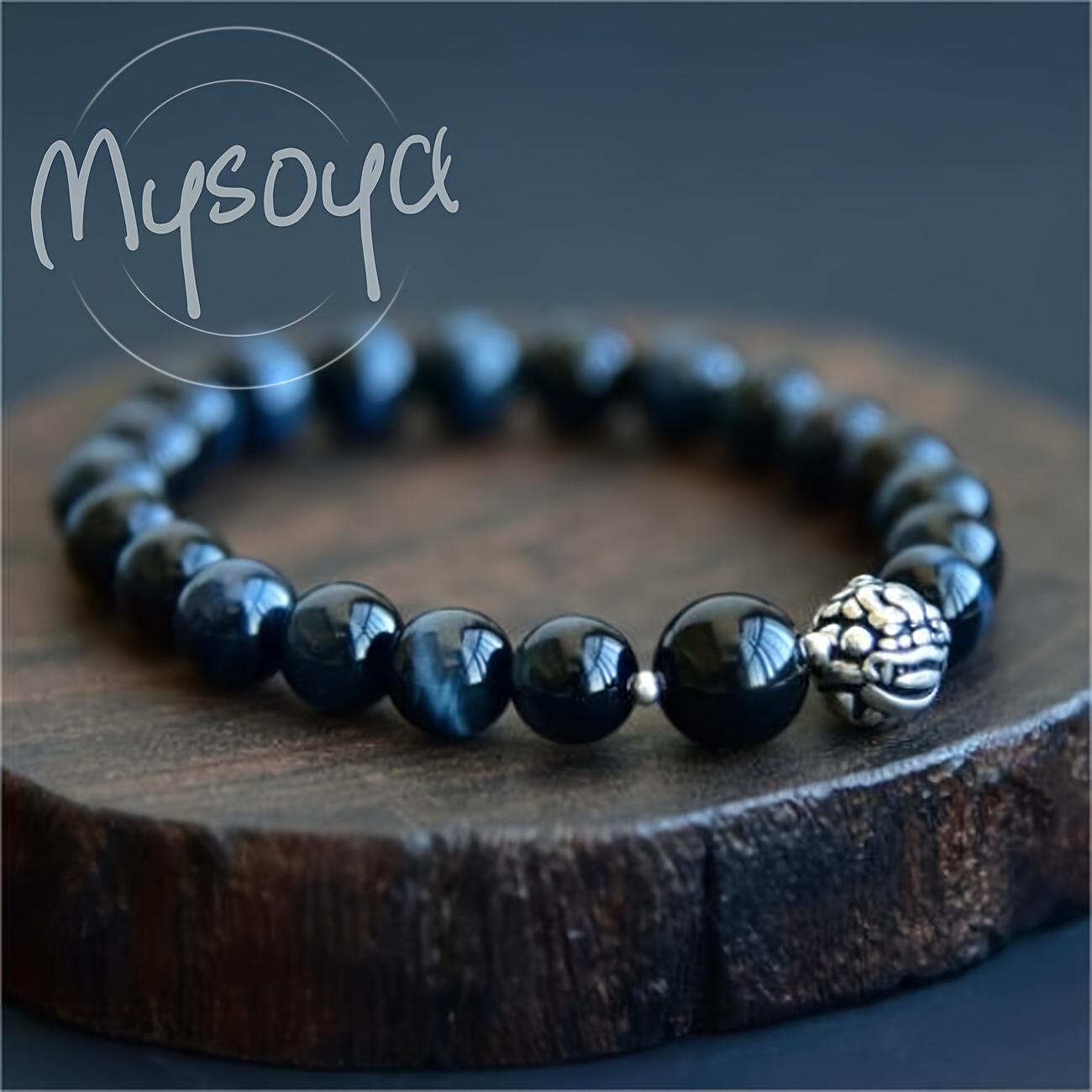 TEMU Handcrafted Blue Eye Bracelet With Pixiu Charm - 10mm/14mm Beads, Elegant Gift Box Included - Birthdays, Anniversaries &