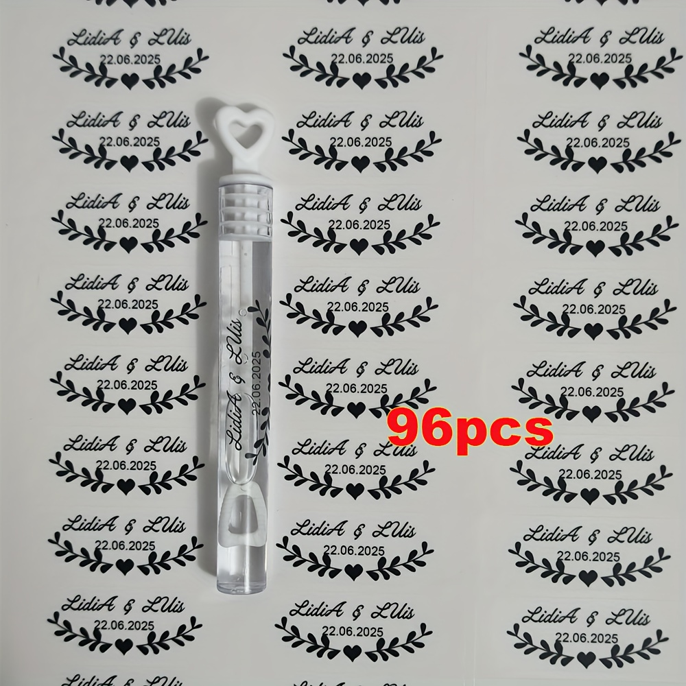 TEMU Custom Wedding Stickers, Transparent Bubble Wands With Custom Labels - Suitable For Weddings, Birthdays, And Valentine's Day. Stickers Only, No