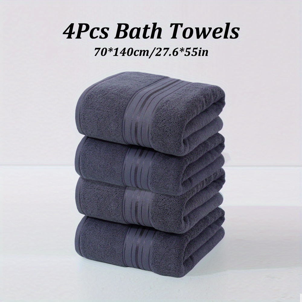 Image of 4pcs Cotton Bath Towel Set 70*140cm/27.6*55in, Solid Bath Towel, Bathroom Towel Set, Optional, Absorption, Soft And Comfortable, Bathroom Supplies, Suitable For Bathroom Shower & Hotel, Sauna