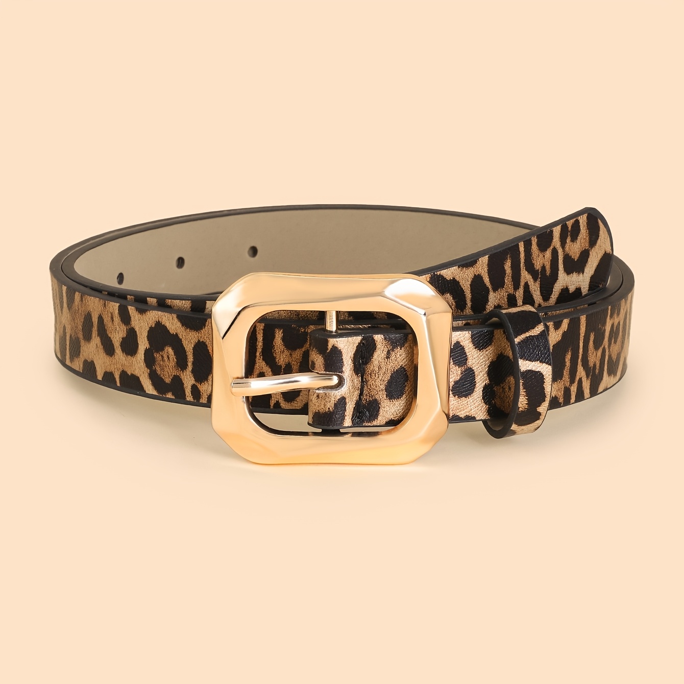 TEMU Cinturón de Mujer Estampado de Leopardo Estilo Casual Diseño a Lujo Moda Fácil de Combinar Ropa Adecuada para Pantalones