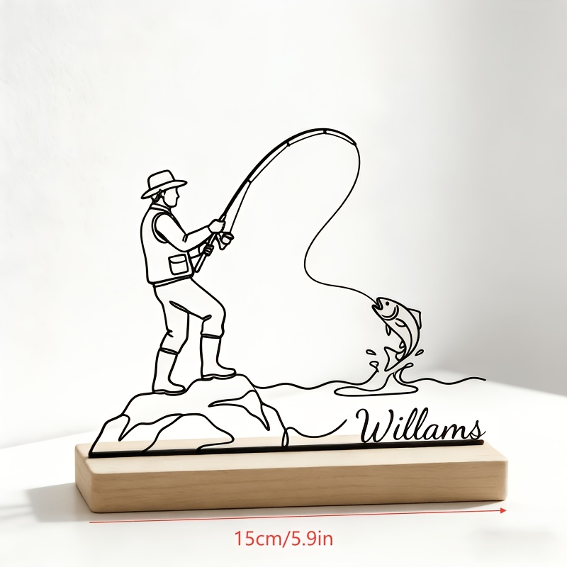TEMU Personalized Fishing Theme Desk Decoration, Metal Laser-cut Fisherman Fish Artwork, Custom Nameplate Fishing Gift Decoration, Desktop Decoration