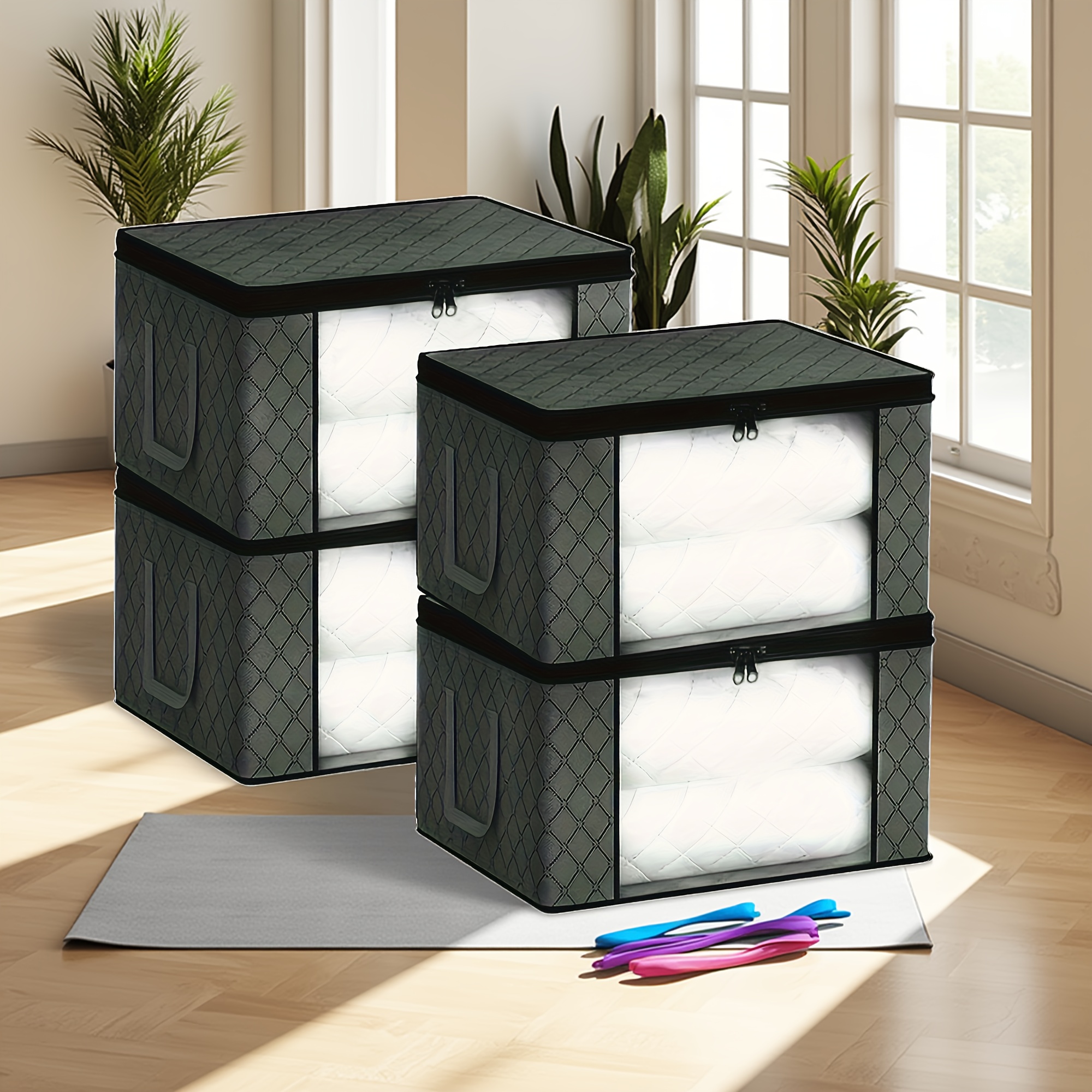 TEMU 4-pack Vertical Handle Moving Storage Bags, Foldable Fabric For Clothes, Blankets, Moving Storage, Suitable For Bedroom Storage, Wardrobe, Dorm