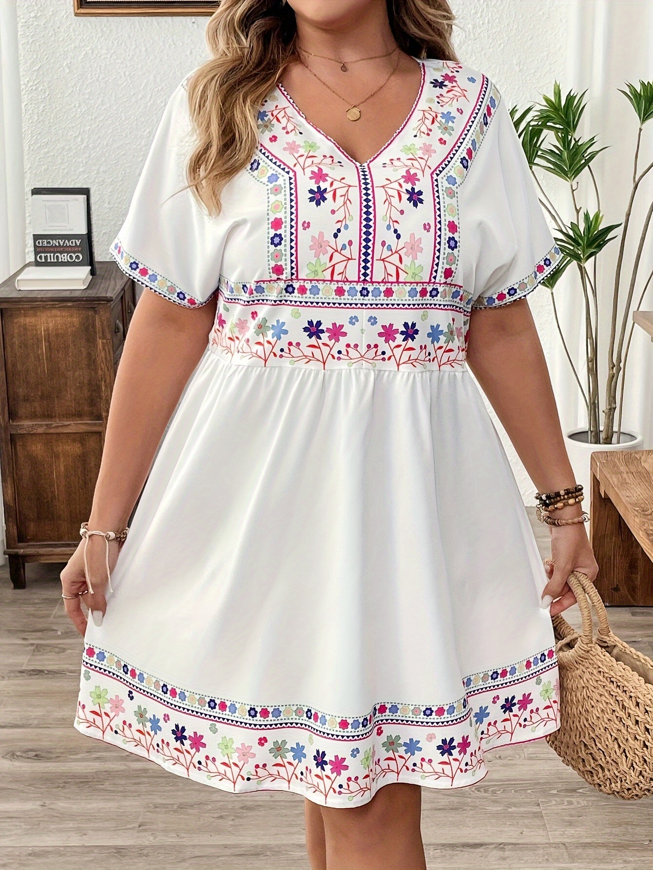 plus size plus size womens mexican print v neck maxi dress Temu