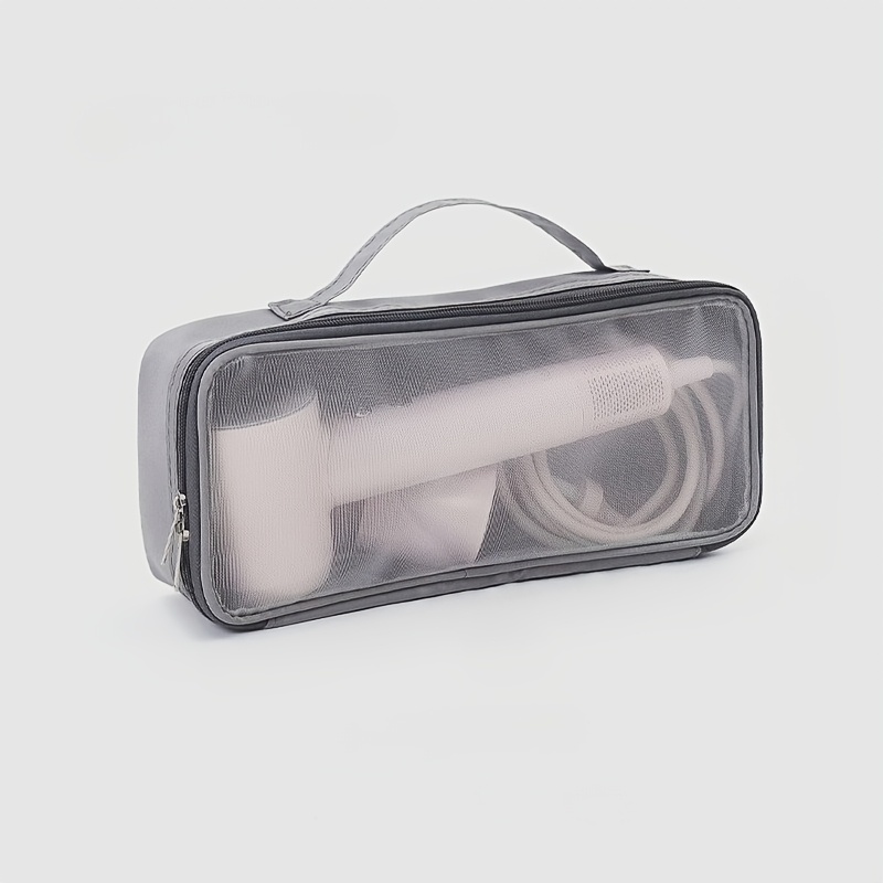 TEMU 1 Package Storage Bag For Hair Dryer, Wall-mounted Without Drilling, Portable Travel Transparent Storage Mesh Bag For Cosmetics And Curling