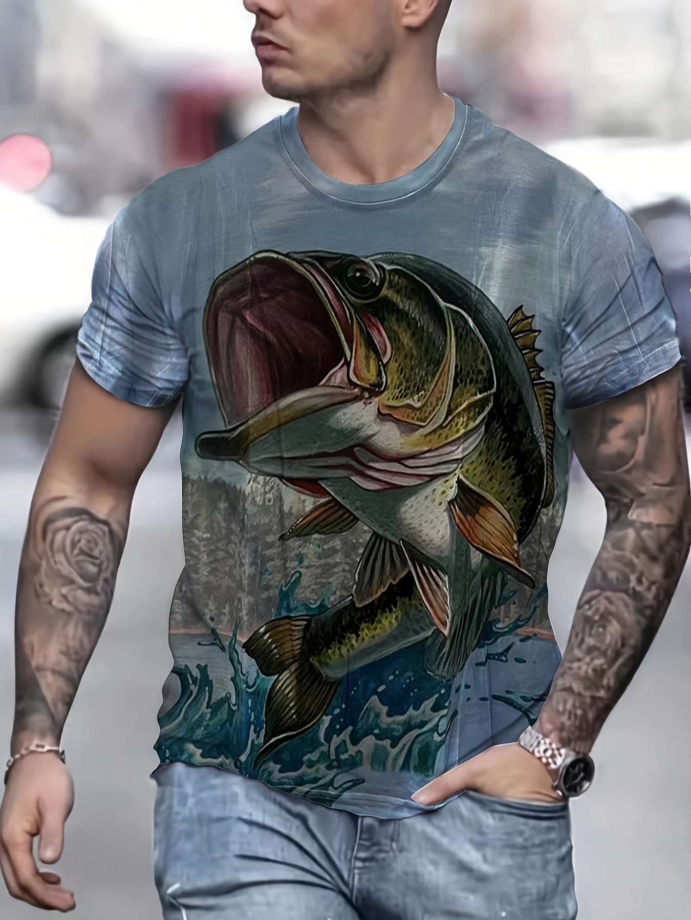 Men's T shirt Fish In Hands Print Summer Trendy Graphic Tees - Temu Canada