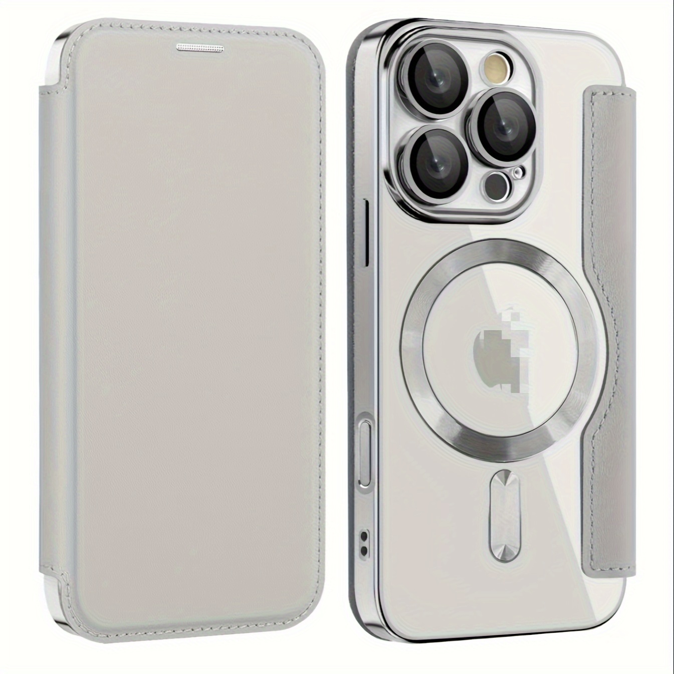 Suitable for Apple 16 Electroplated Gold Plated Shield Magnetic TPU Artificial Leather Mobile Phone Case Iphone 15 Full Cover Flip Lens Film Protective Case 16Pro 15 - Image 3