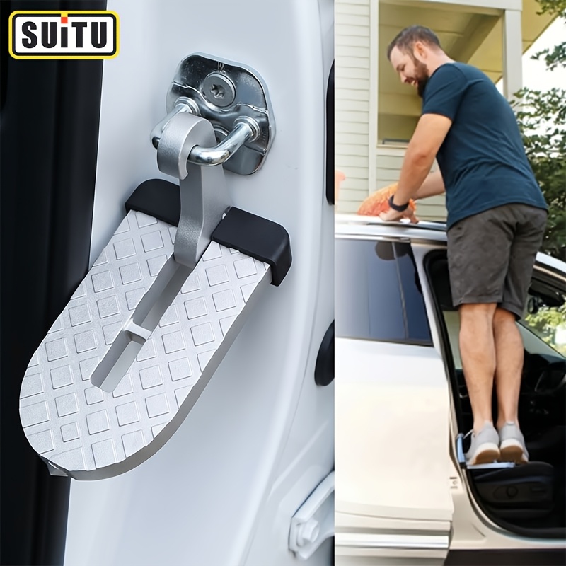 TEMU Car Door Step Hook, Heavy-duty Roof Access Pedal For Suv/truck/for , Anti-slip Aluminum Step Ladder With Glass Breaker, Easy Rooftop Access For