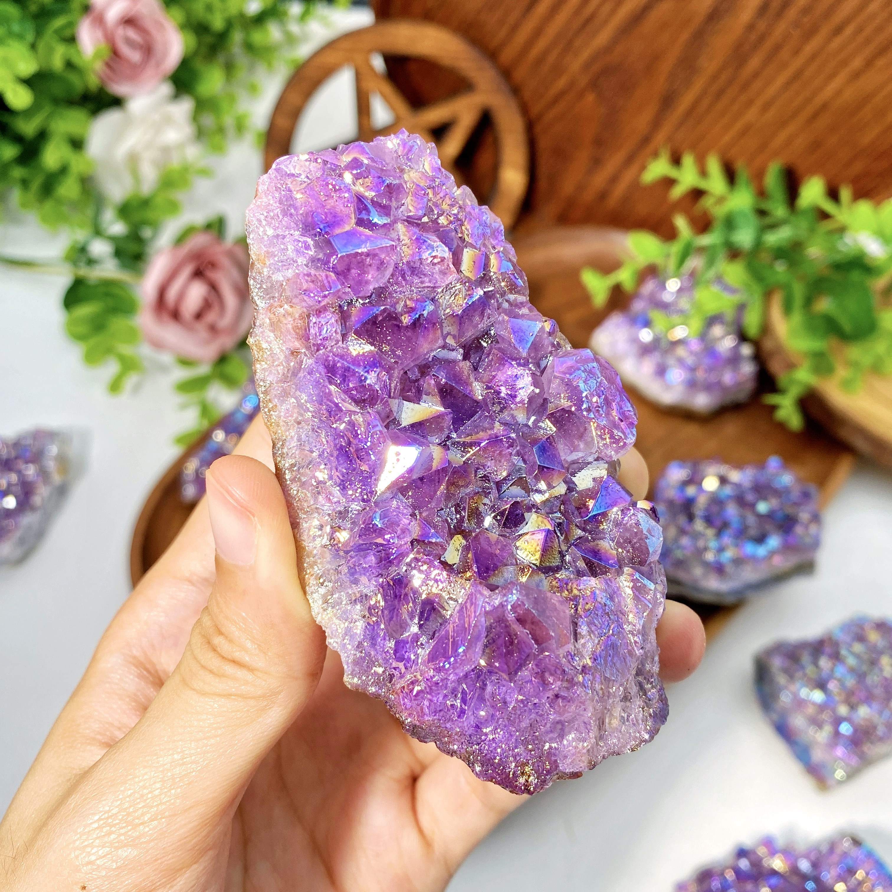 

1pc Style Purple Aura Amethyst Crystal , Natural For Diy, Home Decor, Unique Gift For &