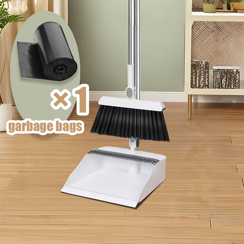 [sturdy broom set] collapsible stainless steel handle indoor broom and dustpan set | soft bristles for hard floors | for home, kitchen, room, office living room essential cleaning products, practical sweeping kit, home cleaning tools, spacesaving set, lightweight broom, durable construction, floor sweeper, office cleaners, cleaning essentials Product details 1