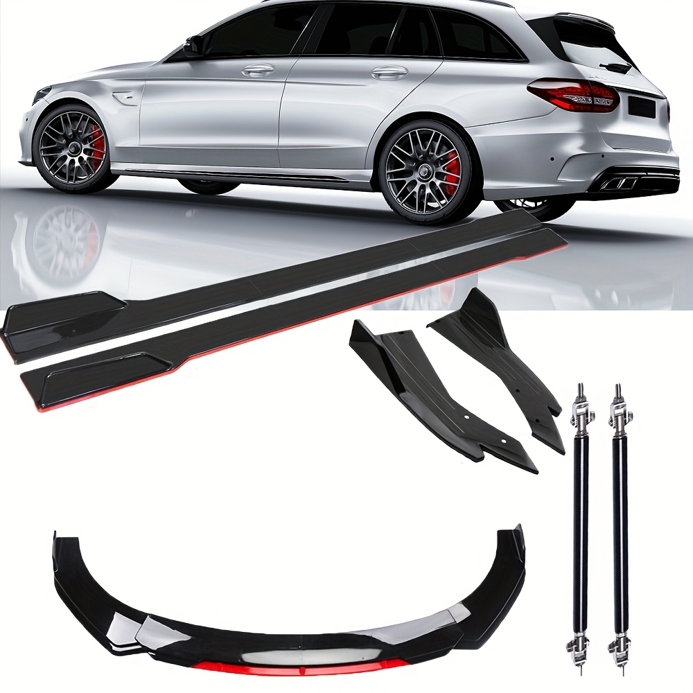 TEMU Universal 69" - 73" Adjustable Car Front Bumper Lip Splitter Chin Spoiler Body Kit + 86.6" Side Skirt Extension Rocker Panel + Rear Bumper Lip Diffuser + Rod Compatible Most Vehicle