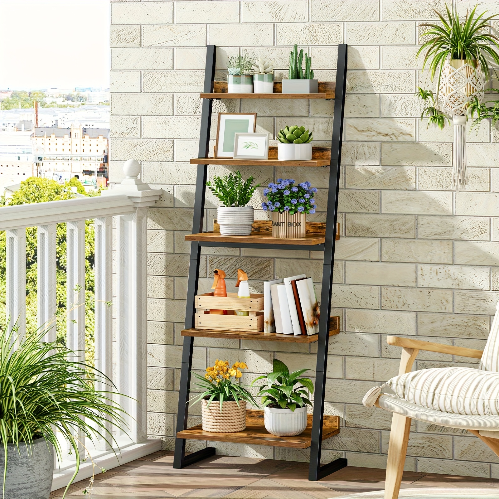 Vertical 5-Tier Wooden Shelving Unit for Storage