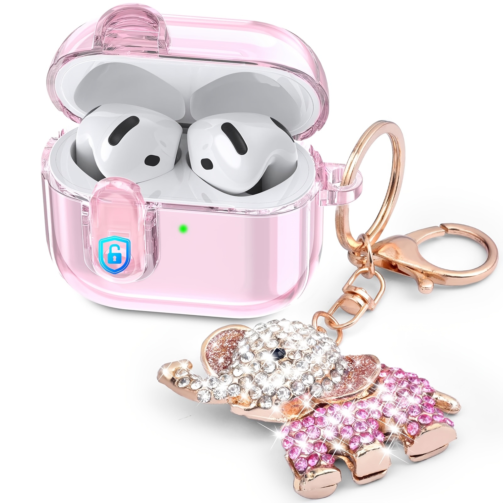 

Safety Lock Clear Case For Airpods 4 Case 2024 With Cleaner Kit & Elephant Keychain, Soft Tpu Transparent For Airpods Case, Protection Cover For Cute Apple 4 Case Women