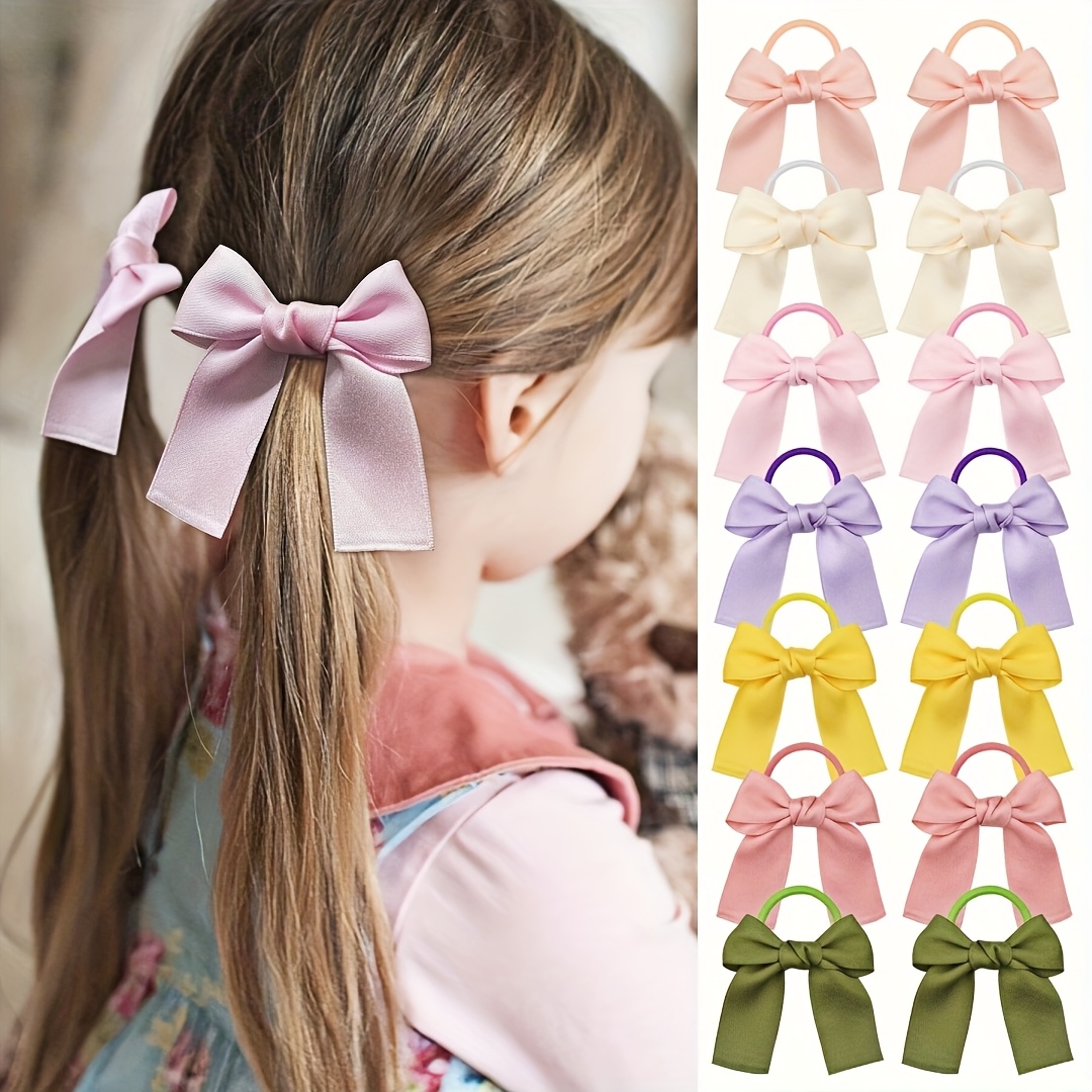 TEMU 14pcs Hair Bows For Girl Ribbon Bows Hair Ties Bows Rubber Bands Pigtail Ponytail Bows Hair Accessories For Girl
