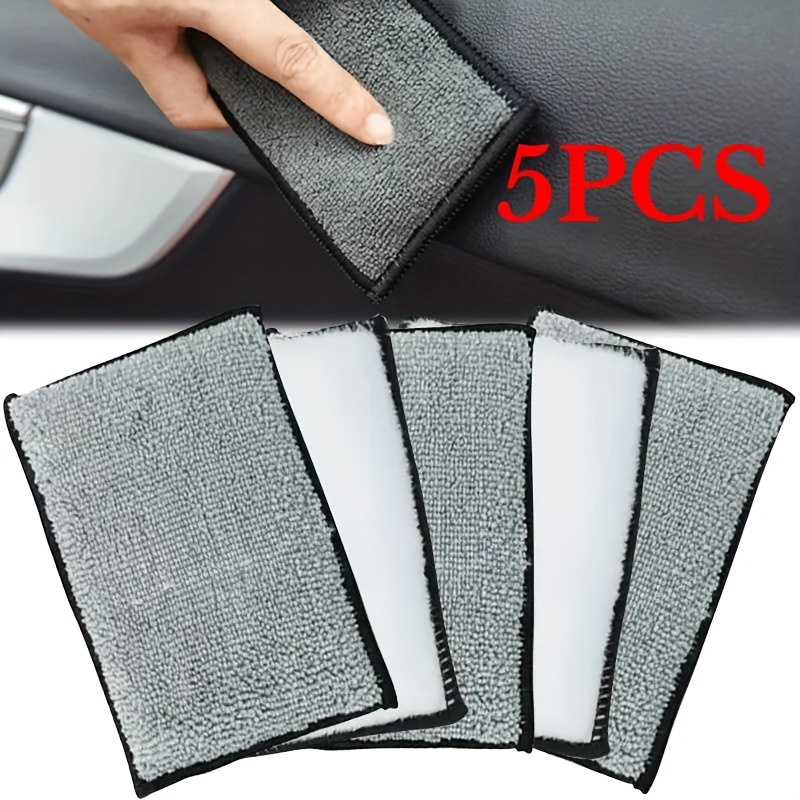 

5pcs Microfiber Car Cleaning Sponges - Double-sided, No-scratch Interior Scrubbers For Leather & More, 13x9cm, Car Interior Scrubbing Sponge, Double Side, Microfiber,