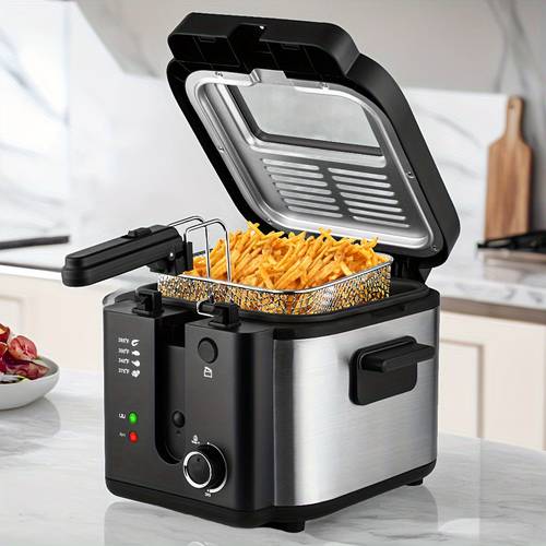 with basket fryer 1500w household temperature control detachable lid and 2 5l non stick inner to clean fathers day gift