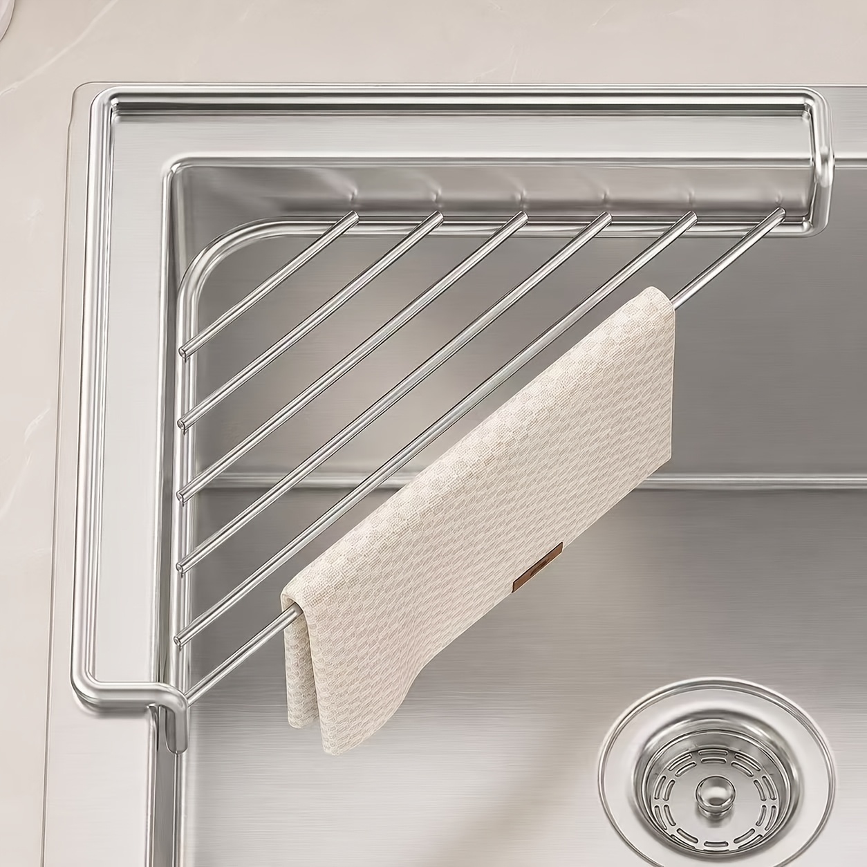 Stainless Steel Triangular Sink Draining Rack Organizer