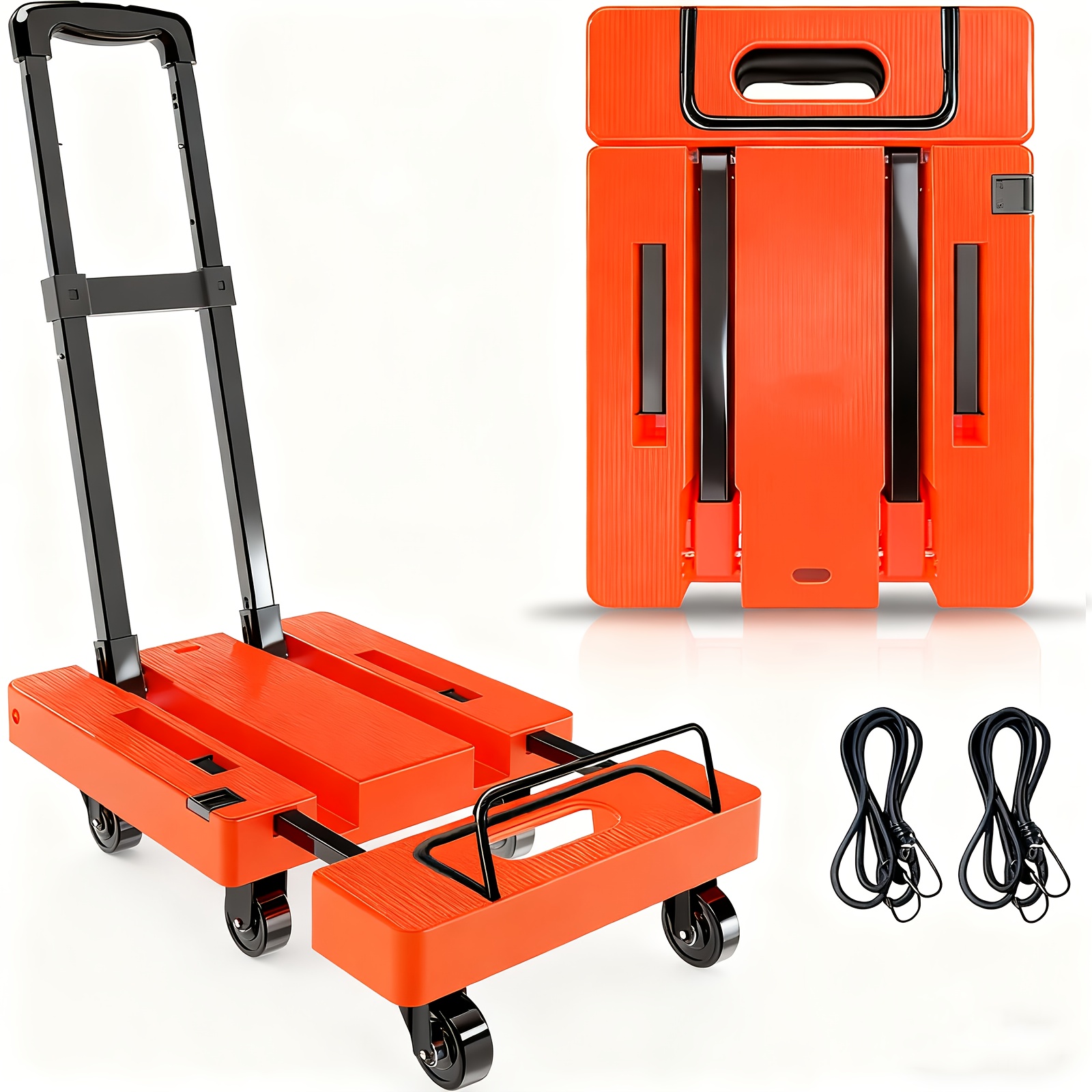TEMU Heavy Duty Folding Hand Truck - 500 Lb Capacity Collapsible Luggage Cart With 6 Wheels, Multi-functional Platform Trolley, Includes 2 Elastic