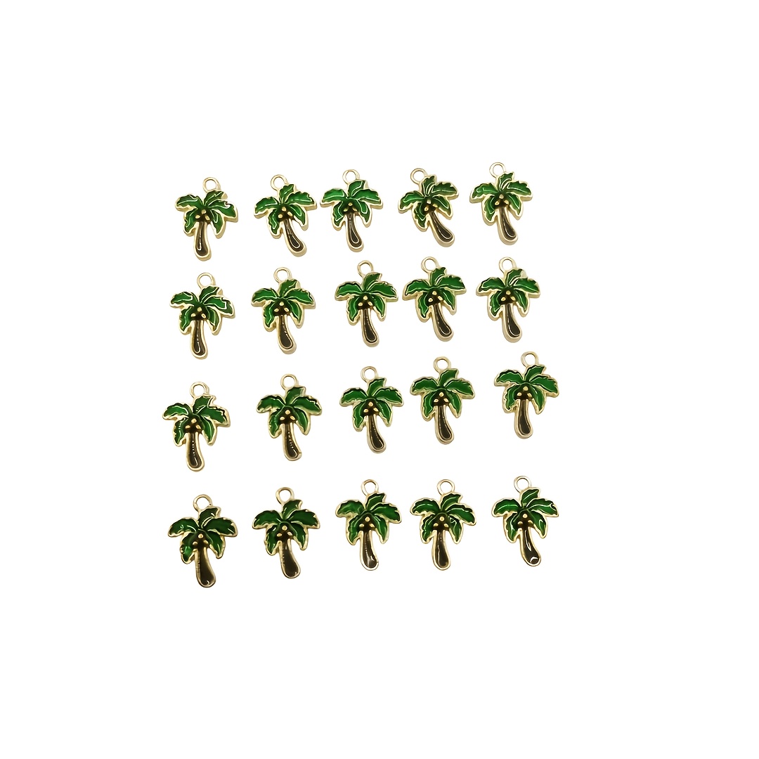 TEMU 20 piezas Aleación Goteo Aceite Adiciones Planta Árbol de Coco Árbol Colgante Collar Individual Joyería Colgante