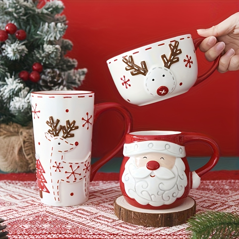 Weihnachtstasse Mit Deckel & Löffel – 400 Ml, Keramik, Blaues Weihnachtsmotiv