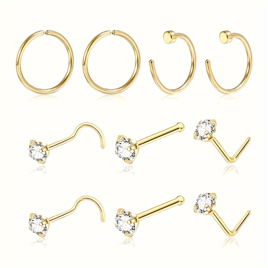 E-shop 10-teiliges Set aus Edelstahl Nasensteckern Ringen