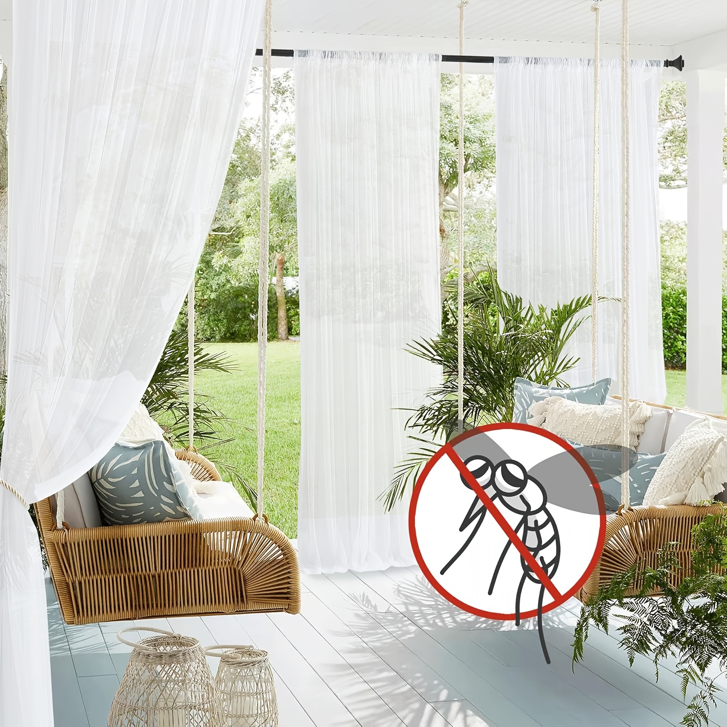 Single-piece Outdoor Transparent Knitted Polyester Mosquito Net with Rod Pocket — Breathable Anti-mosquito Mesh, Suitable for Gazebos, Terraces, Gardens, and Pavilions — Design and Installation