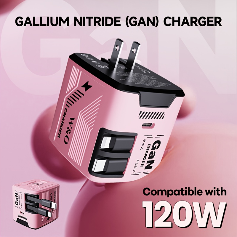 2026 120W/66W Fast Charger with Retractable Cable, Foldable Plug, with Portable Retractable Charging Plug, Travel Adapter for iPhone 17/16/Pro/Pro Max/15/14, for Galaxy