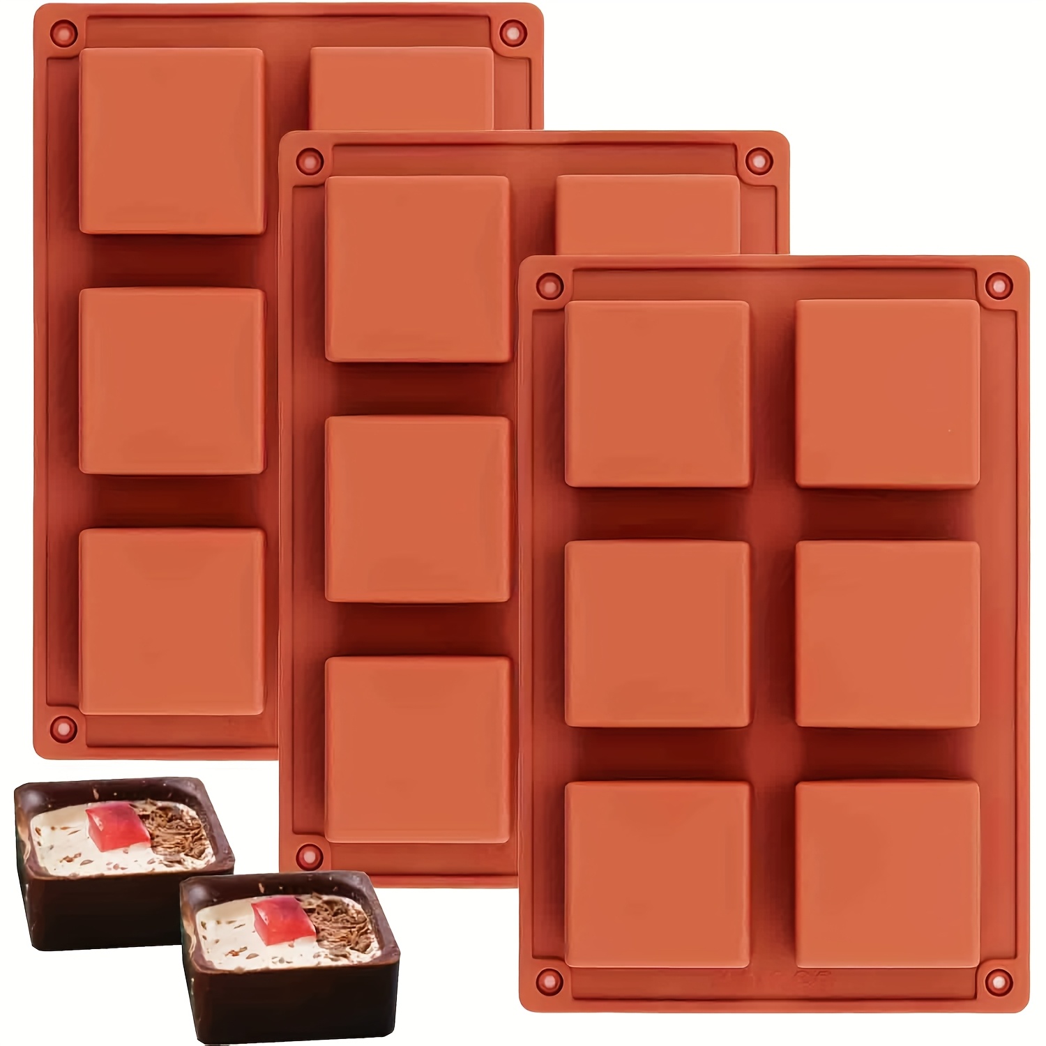 3pcs Silicone Brownie Pans 2" X 2" X 1" Square Chocolate Baking Molds For , Muffins, Fudges, , Keto