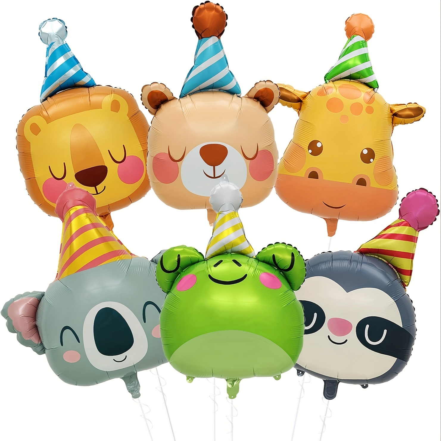 Image of Set Of 6 Animal Balloons Featuring A Bear, Giraffe, Lion, Koala, Frog, And Sloth, Perfect For Jungle-themed Birthday Parties Or Showers, For Halloween, Christmas