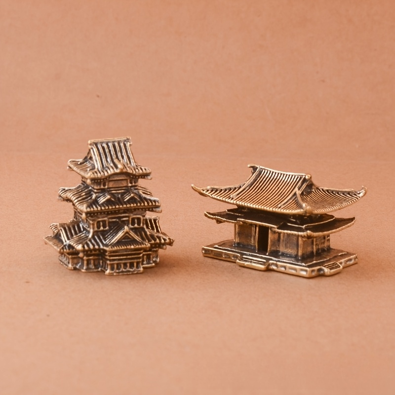 1pc/2pcs Brass Ancient Building Retro Architectural Small Ornaments Study Fish Landscape, Small Ornaments, House Ornaments, Small Ornaments