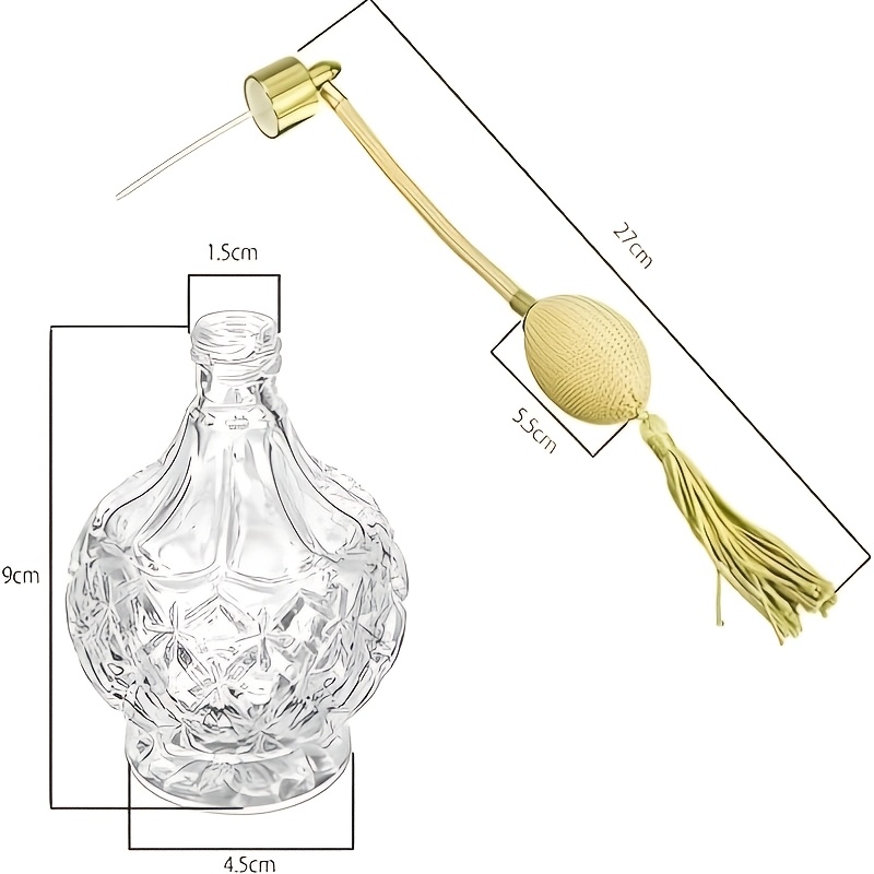 TEMU 80ml Clear Crystal Vintage Style Perfume Bottle Golden Long Spray Tassels Atomizer Pump Refillable Glass Bottles Makeup Tool