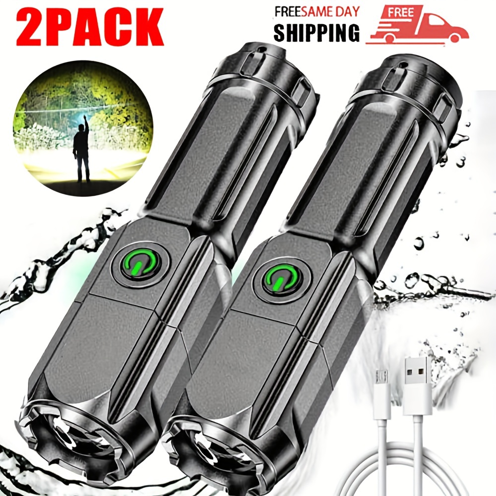 

2-piece Usb Rechargeable Flashlight - Small Bright Led Mini Flashlight, , , Abs Flashlight, High Power Flash,