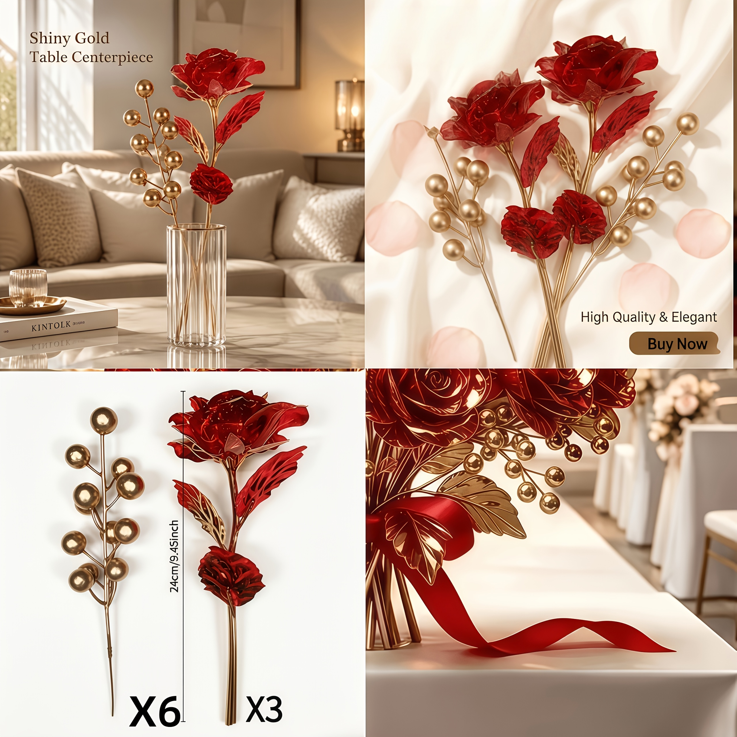 TEMU 9pcs Set = Artificial Golden-plated With . High-end Simulated Material. An Elegant And Sophisticated Atmosphere, Suitable For Home Decor, Dining