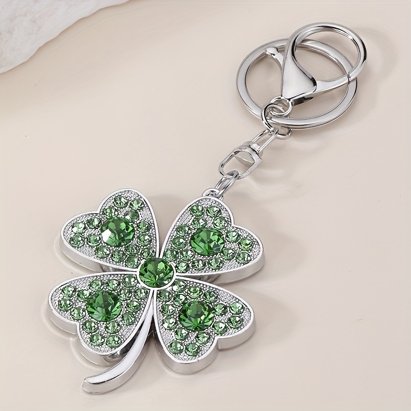 TEMU 1pc Clover Rhinestone Metal Keychain, Symbol Of Good Luck, Birthday/graduation/'s Day Gift - Durable Key Ring, Suitable For Wallets, Cars, Keys,