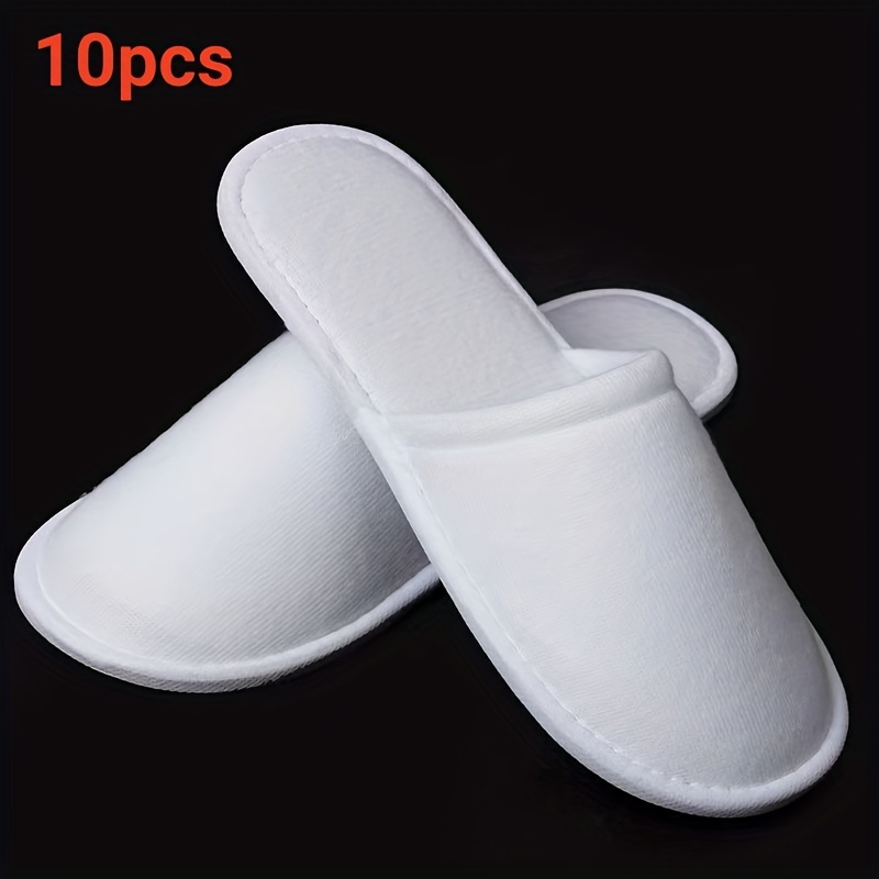 

10 Pairs Disposable Spa Slippers, 6mm Thick Non-woven Fleece With Pattern Anti-slip Sole, Bathroom Guest Slippers