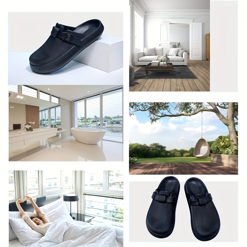 lightweight unisex eva solid color clogs casual slip on round toe mules with adjustable   comfortable   beach footwear non slip durable daily 3