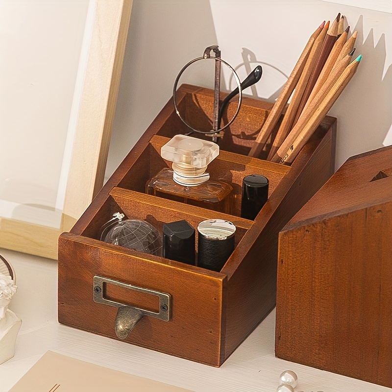 

Porte-stylo en bois pour bureau, boîte de rangement à plusieurs niveaux, boîte de présentation d'objets, décoration de chambre, articles de maison et de rangement