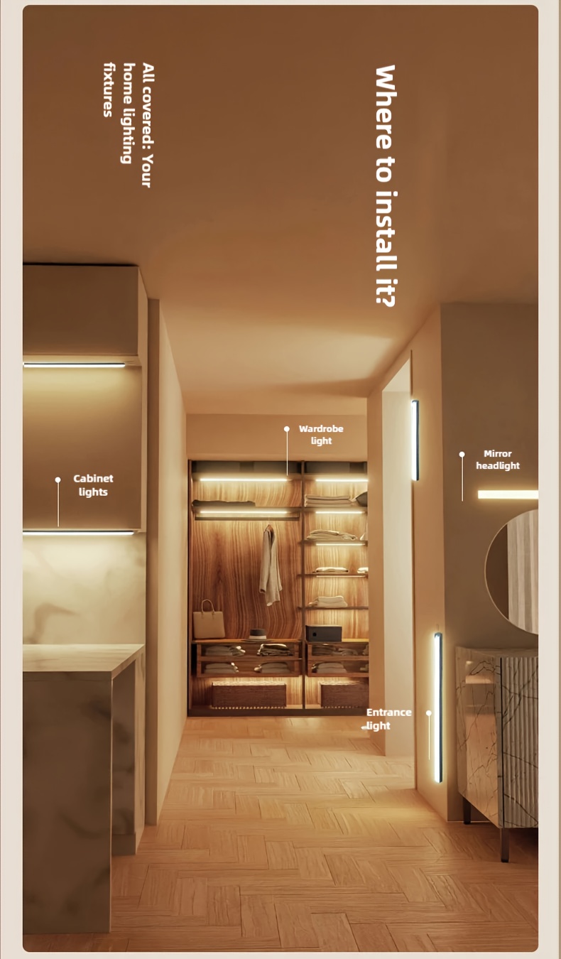 200mAh 400mAh Rechargeable LED Motion Sensor Night Light - Street & Area Lighting - Wireless USB Powered, Auto-On Motion Detector, Under Cabinet Lighting, Warm/White Color Options, Perfect for Kitchen, Wardrobe, Dormitory, Hallway, Stairs