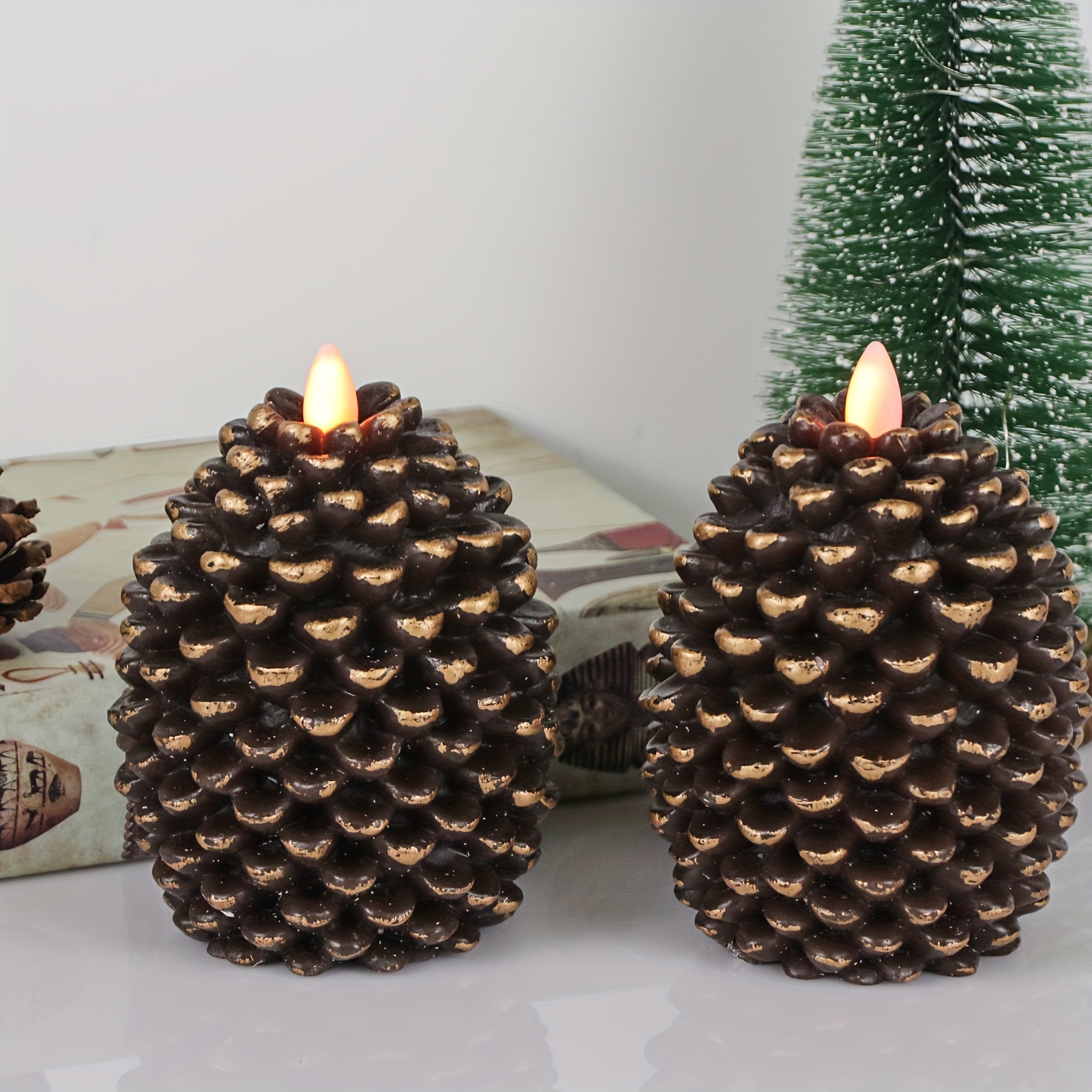 TEMU Christmas Pine Cone Flameless Candles Battery Operated With 6 Hour Timer Unscented Real Wax Flat Wick Flickering Led Candles Christmas