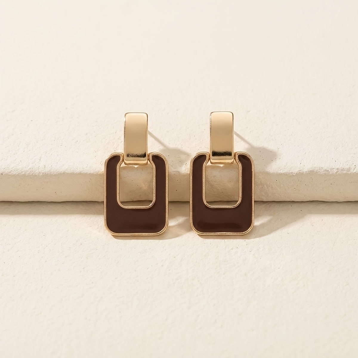 TEMU Lot de 2 clous d'oreilles carrés géométriques Coffee, bijoux d'oreille rétro style Hong Kong premium polyvalents pour femme