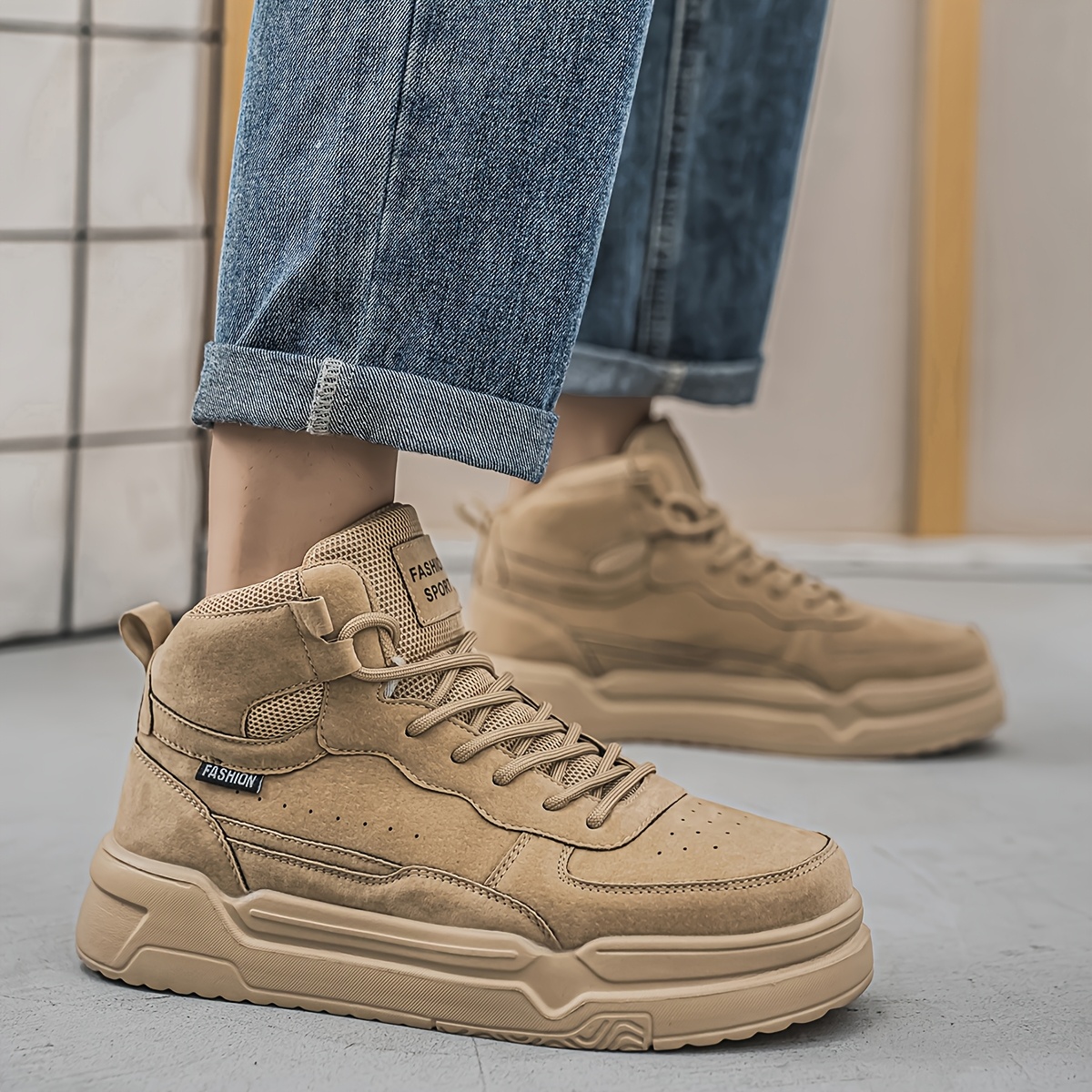 Men'S Trendy Solid Color Spliced Casual Couple Sneakers with Front Laces, Lightweight And Versatile Comfortable Mid-Top Outdoor Fashion Sports Shoes.