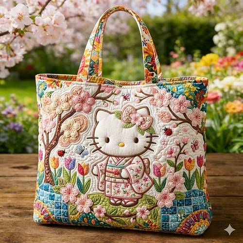 tote bag y2k kawaii quilted shoulder bag with face kimono print large capacity reusable handbag suitable for shopping gift for and women