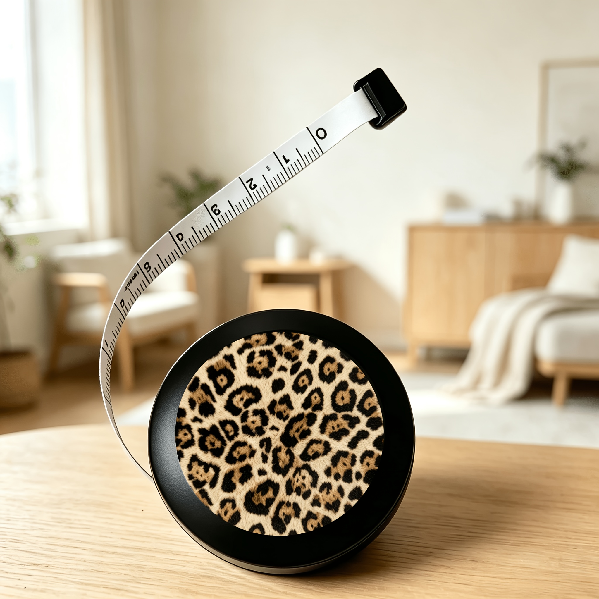 TEMU 1pc Leopard Print Mini Retractable Tape Measure 150cm/60 Inches Dual-sided Imperial And Metric Soft Ruler For Sewing Body Measurement Waist Bust