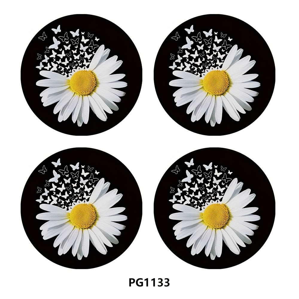 TEMU 4pcs Sunflower Cup Mat 2.75in Car Interior Cup Decoration Water Cup Mat, Car Cup Mat, Beverage Mat Beautiful Chrysanthemum Cup Mat, Gift For
