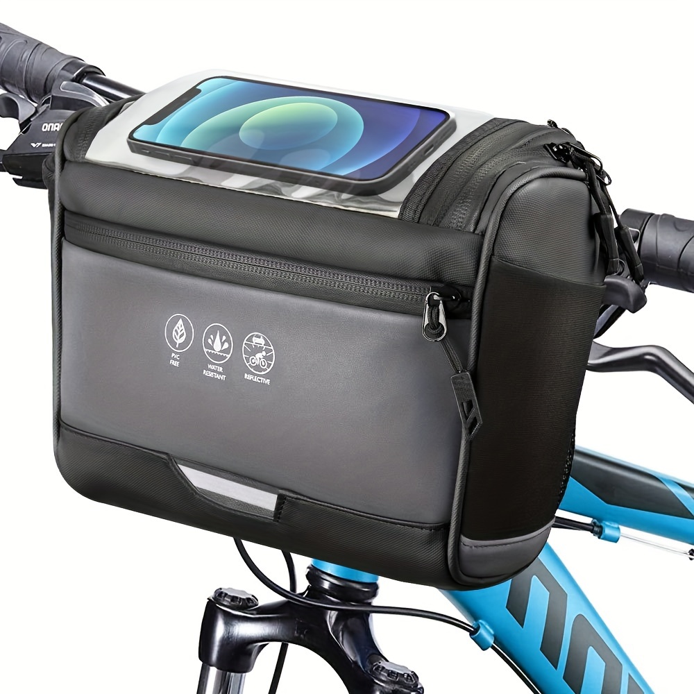

3.5l Bike Front Handlebar Bag - Large Reflective Bicycle Handlebar Basket Bags, Waterproof Storage Pannier For Bike, Touchable Transparent Phone Holder Pouch For Men And Women