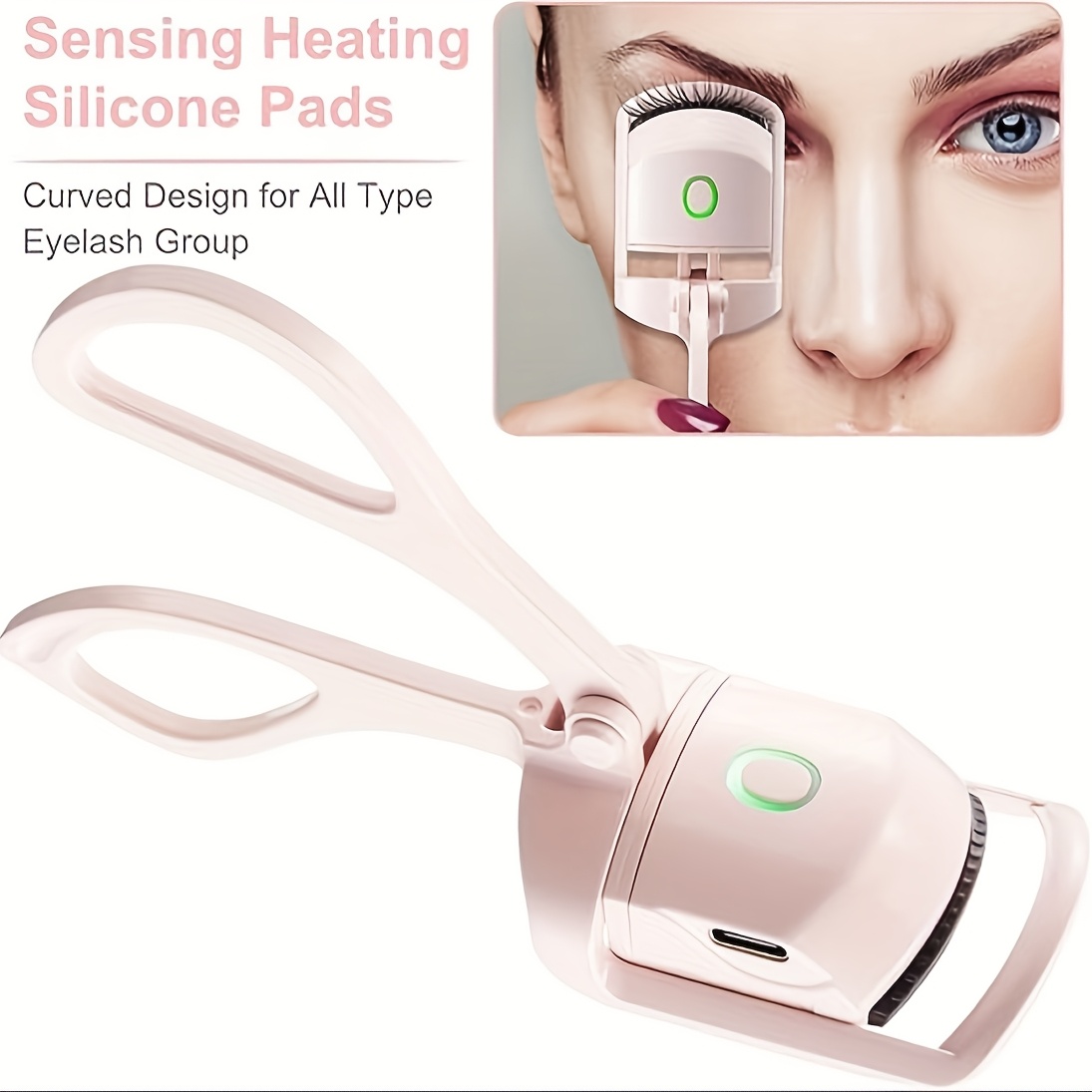 TEMU Heated Eyelash Curler, Electric Heated Lash Curler Rechargeable, 2 Heating With Sensing Heating Silicone Pad, Portable Handheld Makeup Tools For Women(white&pink)