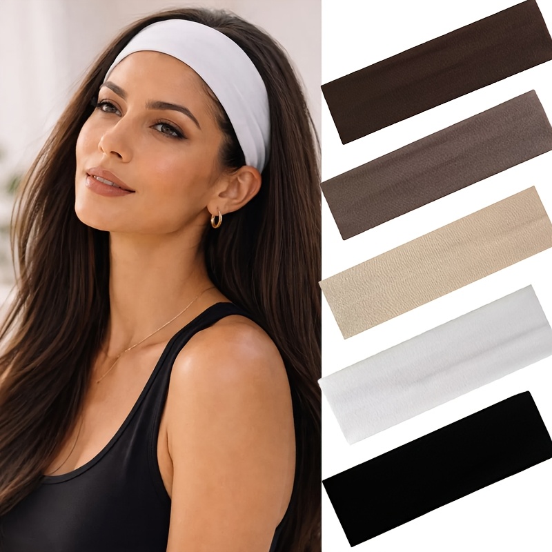 Image of 5pcs Soft, Sweat-absorbent Women's Headbands Non-slip Headbands - Elastic Headbands For Women's Headbands, Sweatbands For Yoga Workout Running, Men's And Women's Sports Headbands