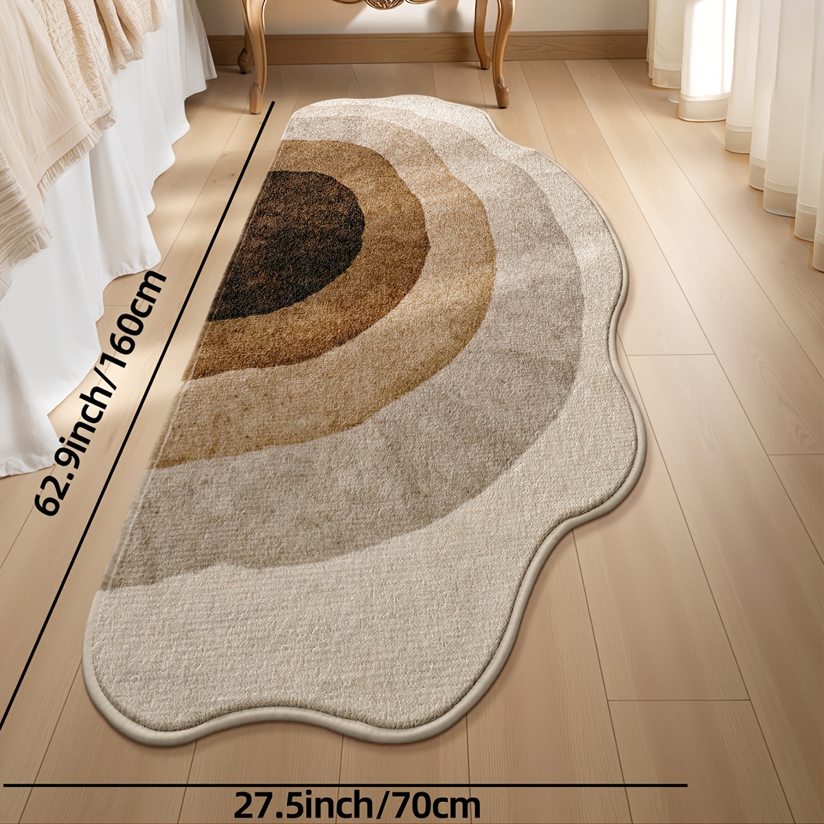 Image of Wavy Irregular Kitchen Runner Rug, Gradient Rainbow Bedside Foot Mat, Non-slip Rubber Bottom Machine Washable Short Plush Carpet, Bedroom Window Home Decor
